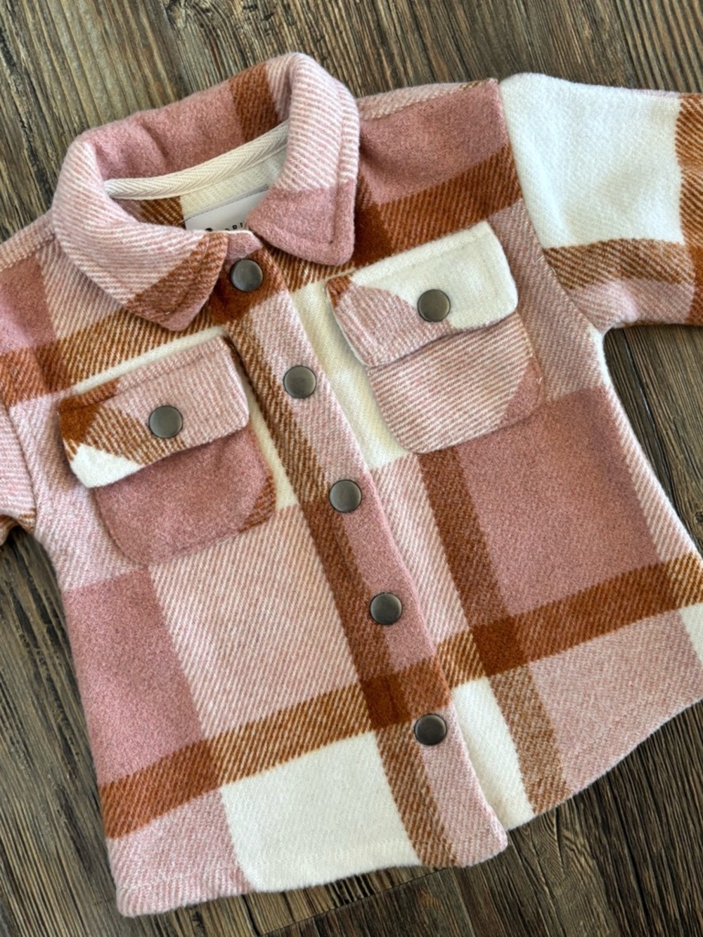 Fornia Kids Shacket 6 Months Pink Camel Plaid Snap Buttons Baby Shirt Jacket - Picture 7 of 10